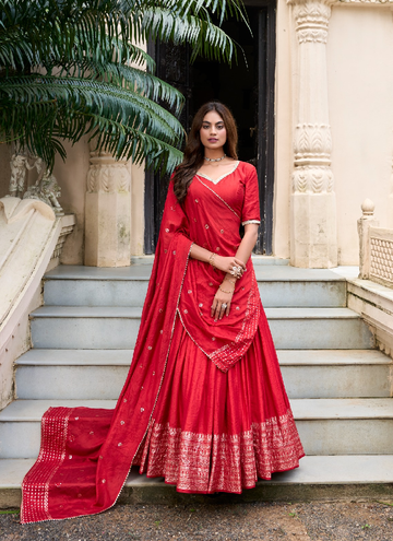 Beautiful pure chanderi lehenga choli with zari weaving border.